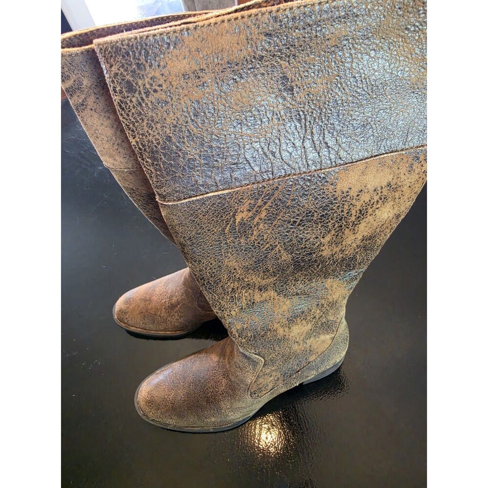 Born Crown Distressed Leather Riding Boots Womens 8 M 39 Knee High Brown W61724 - Picture 3 of 12
